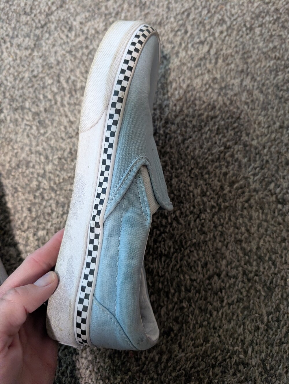 Vans Slip-On Canvas Shoes 7 Light Blue Checkered Detail Skater Casual - Picture 5 of 11